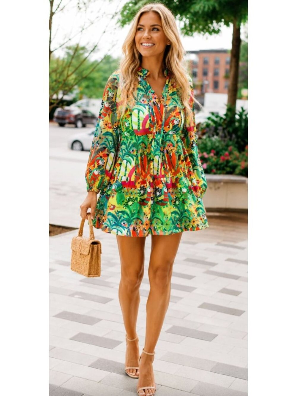 NWT Briton Court Eliza Mini Long Sleeve Dress Multicolor Print Size S $210 [jb]